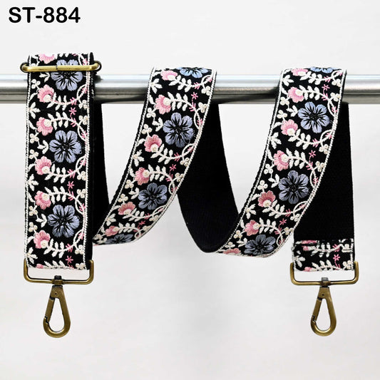 Embroidered Cotton Canvas Purse Strap: Adjustable 2-Inch Wide Guitar Style Replacement Bag Strap
