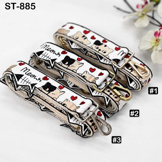 Embroidered Cat Cotton Jacquard Strap: Adjustable Crossbody Bag Replacement 1.5 Inch wide Boho Style