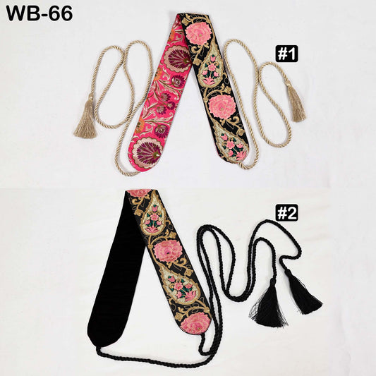 Reversible Embroidery Fabric Belt: Black Velvet Sash | Brocade, Adjustable Boho Wedding Accessory