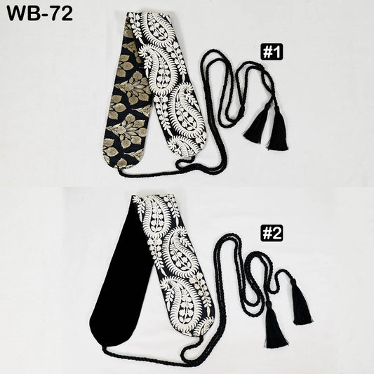 Reversible Embroidery Fabric Belt: Black Velvet Sash | Brocade, Adjustable Boho Wedding Accessory
