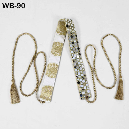 Reversible Embroidered Gold Obi Belt with Mirrors, Bohemian Ethnic Sash (Customizable size)