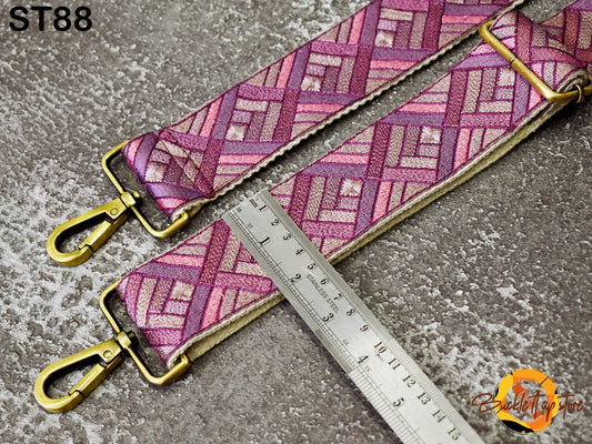 Mauve Embroidered Purse Strap for Purses Boho Bags Strap Embroidery Replacement Strap Crossbody Strap Boho Guitar Strap