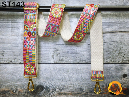 Custom Purse Strap Embroidery Messenger Crossbody Sling Bag Strap Handbag Embroidered Canvas Replacement Strap Boho Guitar Strap Gift Friend