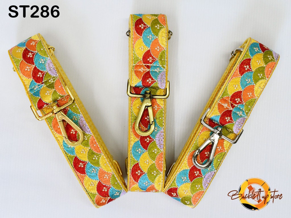 Yellow Embroidered Purse Strap Crossbody Strap for Purses Handbag Boho Bag Strap Embroidery Replacement Strap Boho Guitar Strap Gift for her