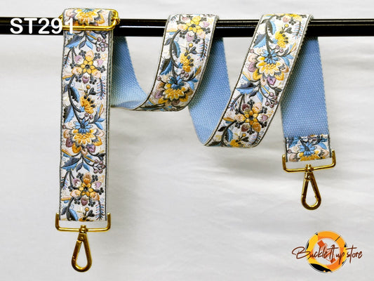 Blue Embroidery Replacement Purse Strap Crossbody Strap for Purses Floral Embroidered Bag Strap Boho Guitar Strap Handbag Strap Gift for her