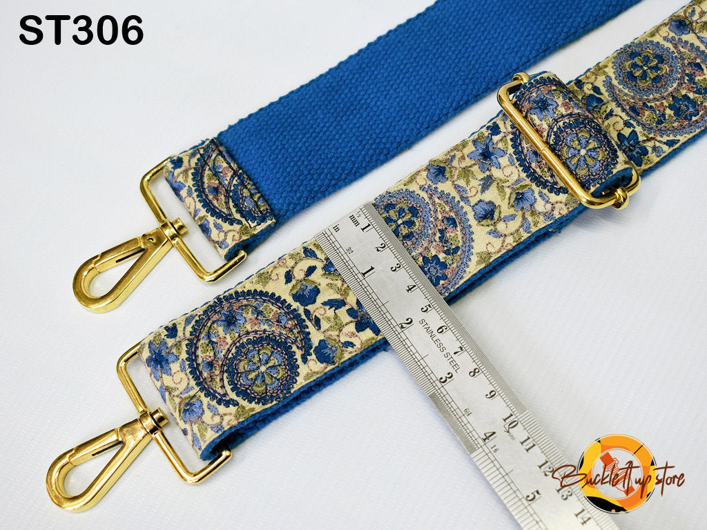 Blue Embroidery Replacement Purse Strap Crossbody Strap for Purses Embroidered Boho Bag Strap Boho Guitar Strap Handbag Strap Gift for her