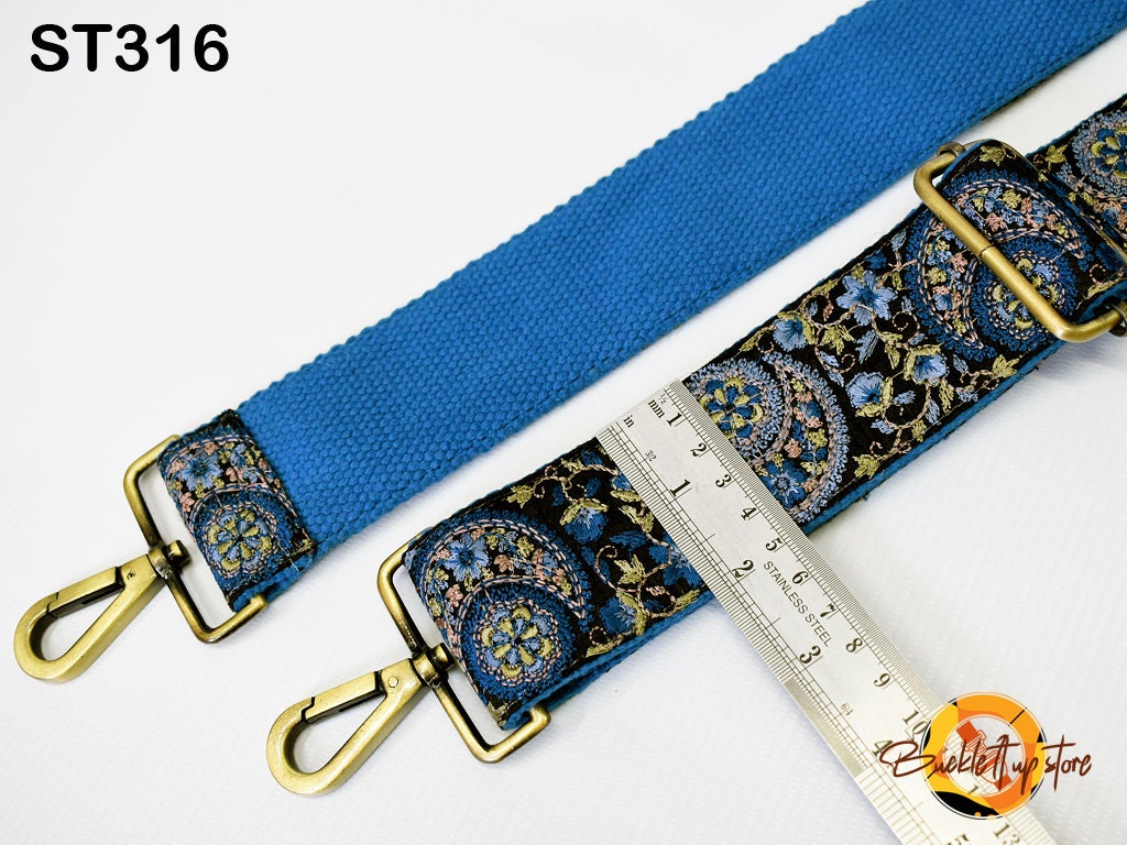 Blue Embroidery Replacement Purse Strap Crossbody Strap for Purses Embroidered Boho Bag Strap Boho Guitar Strap Handbag Strap Gift for her