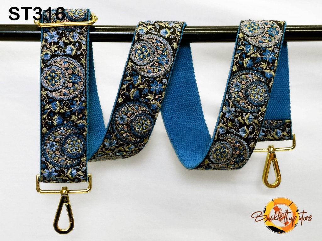 Blue Embroidery Replacement Purse Strap Crossbody Strap for Purses Embroidered Boho Bag Strap Boho Guitar Strap Handbag Strap Gift for her