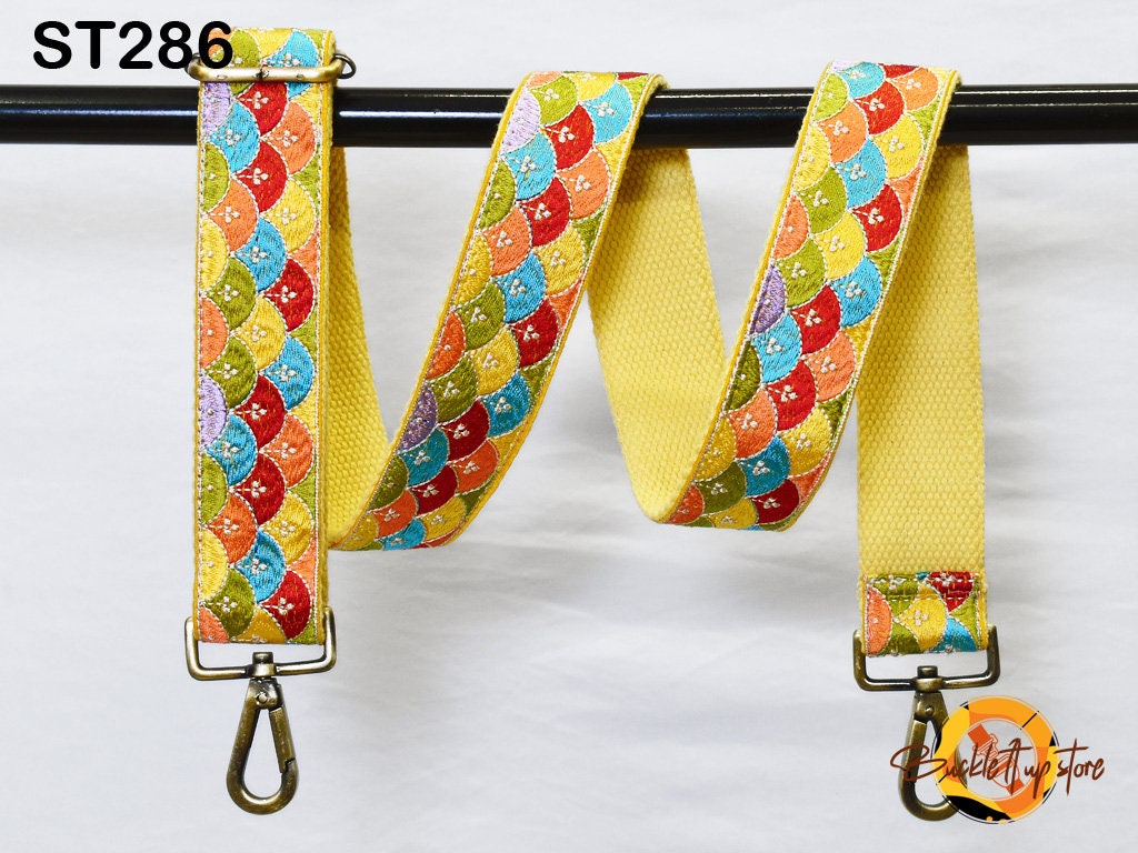 Yellow Embroidered Purse Strap Crossbody Strap for Purses Handbag Boho Bag Strap Embroidery Replacement Strap Boho Guitar Strap Gift for her