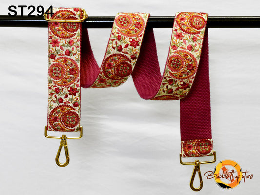 Maroon Embroidery Replacement Purse Strap Crossbody Strap for Purses Embroidered Boho Bag Strap Boho Guitar Strap Handbag Strap Gift for her