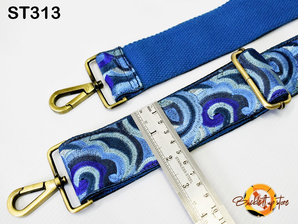 Blue Embroidery Replacement Purse Strap Crossbody Strap for Purses Embroidered Boho Bag Strap Boho Guitar Strap Handbag Strap Gift for her