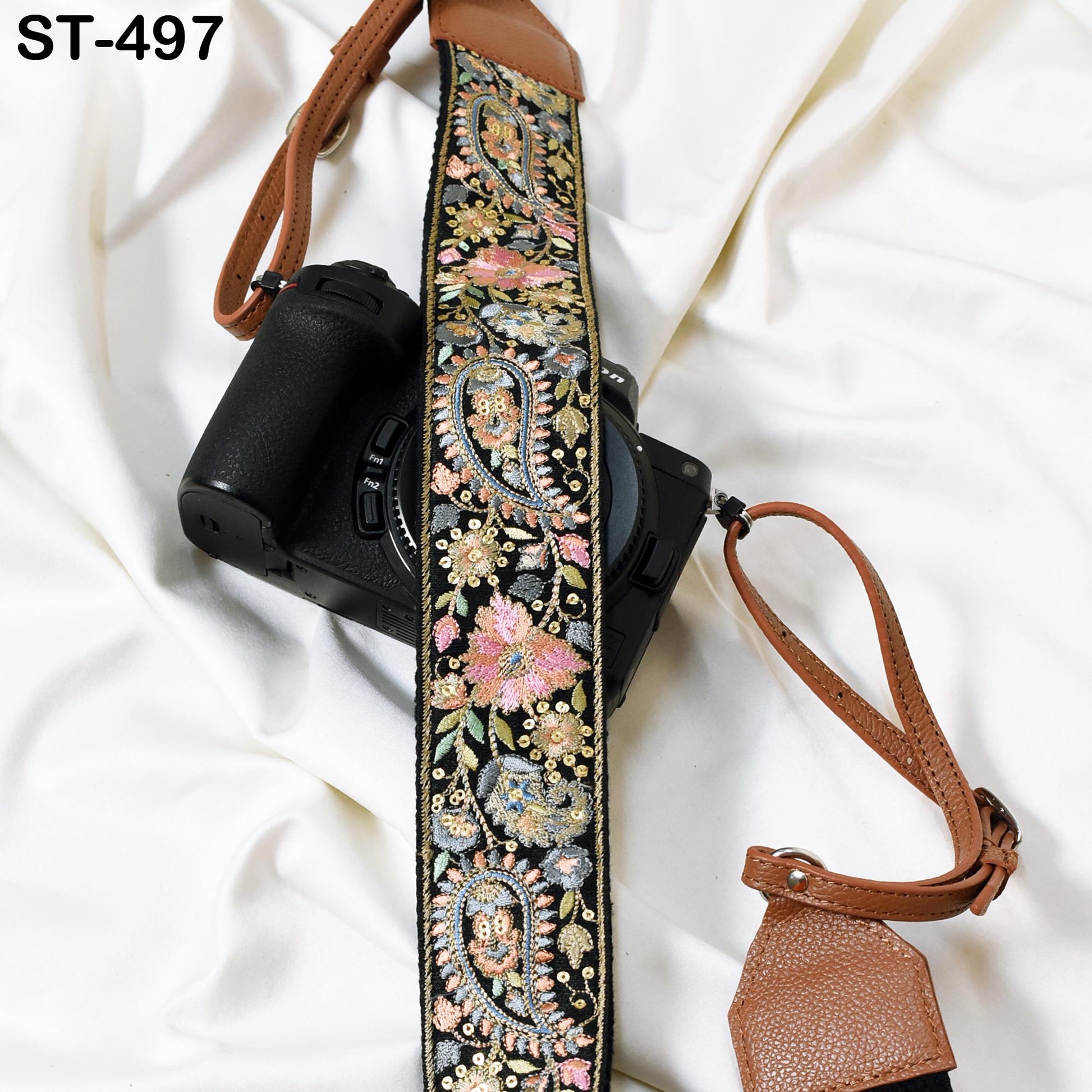 Brown Leather Camera Strap Replacement Adjustable Embroidery Shoulder or Neck strap DSLR Camera Accessories Gift for Daughter Photographers