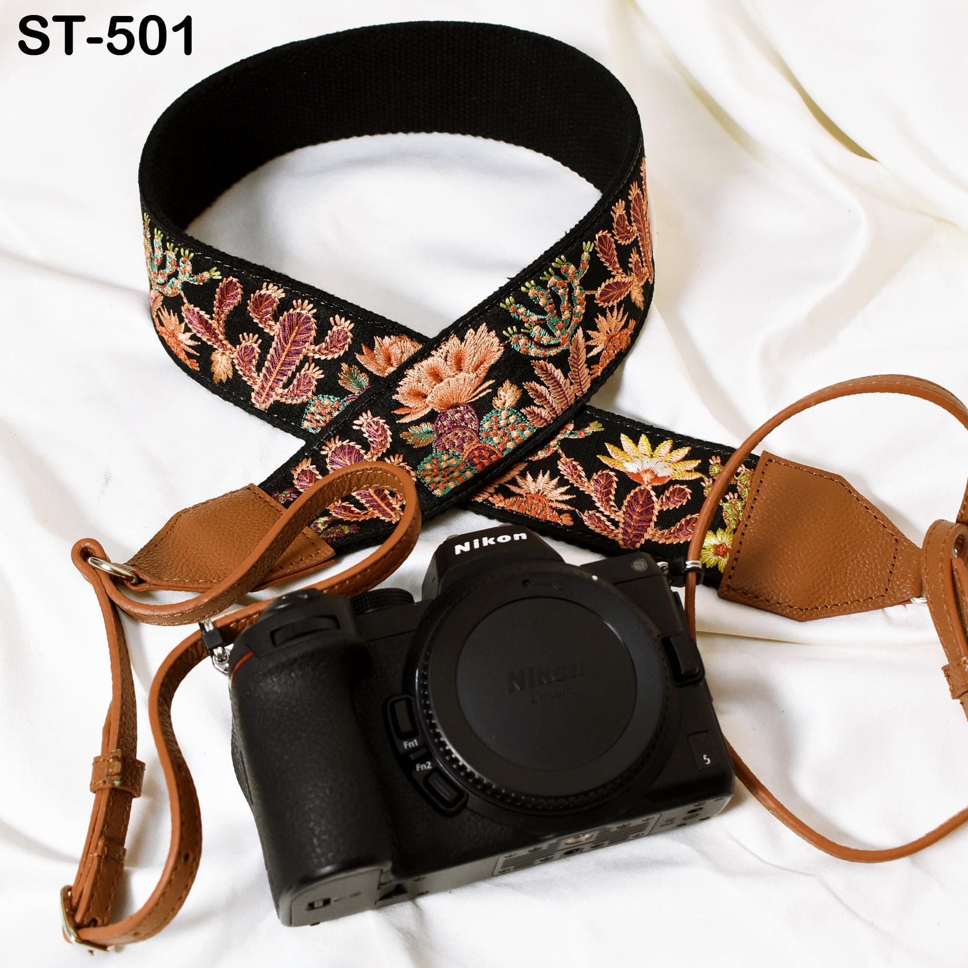 Camera Strap Photographer Sling Brown Leather Strap Embroidery DSLR Camera Accessories Camera Holder Neck Shoulder Strap Gifts Boyfriend