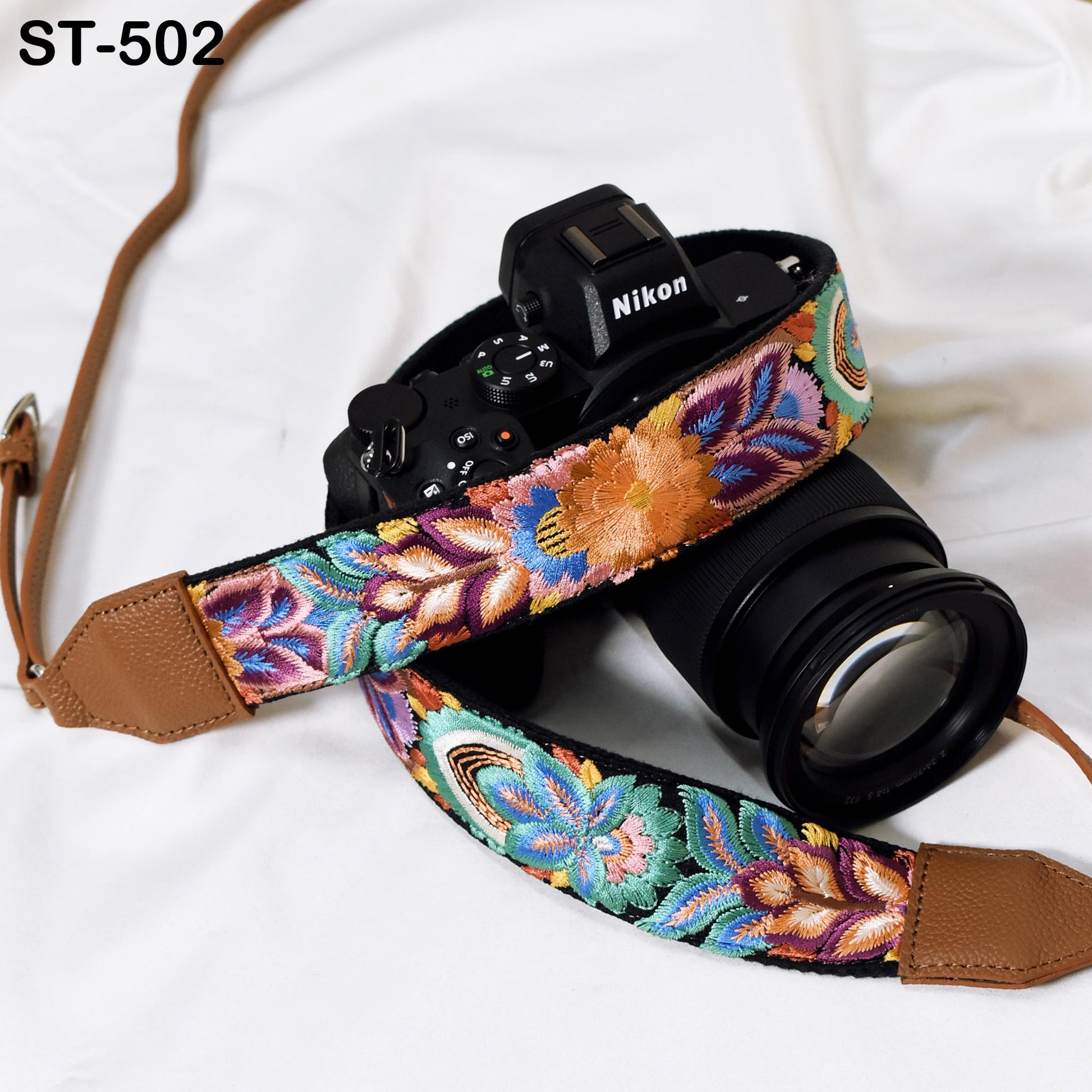 Camera Neck Shoulder Strap Sling Strap Photographer Leather Strap Brown Embroidery DSLR Camera Accessories Camera Holder Gift Girlfriend