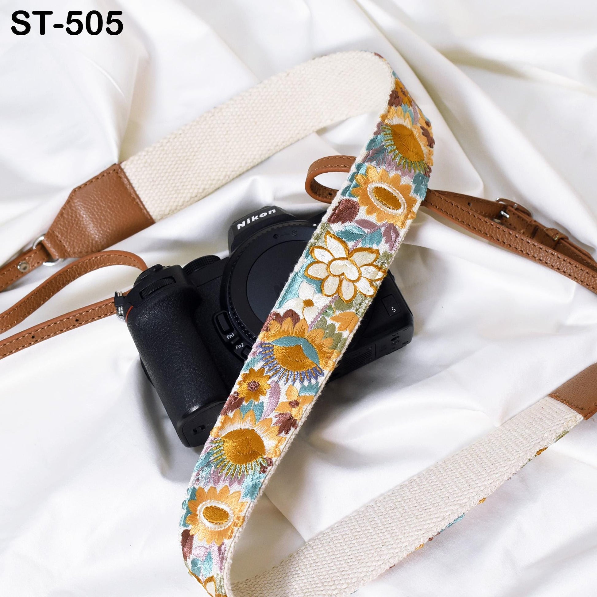 Gift Girlfriend Sling Camera Strap Photographer Leather Strap Brown Embroidery DSLR Camera Accessories Camera Holder Neck Shoulder Strap