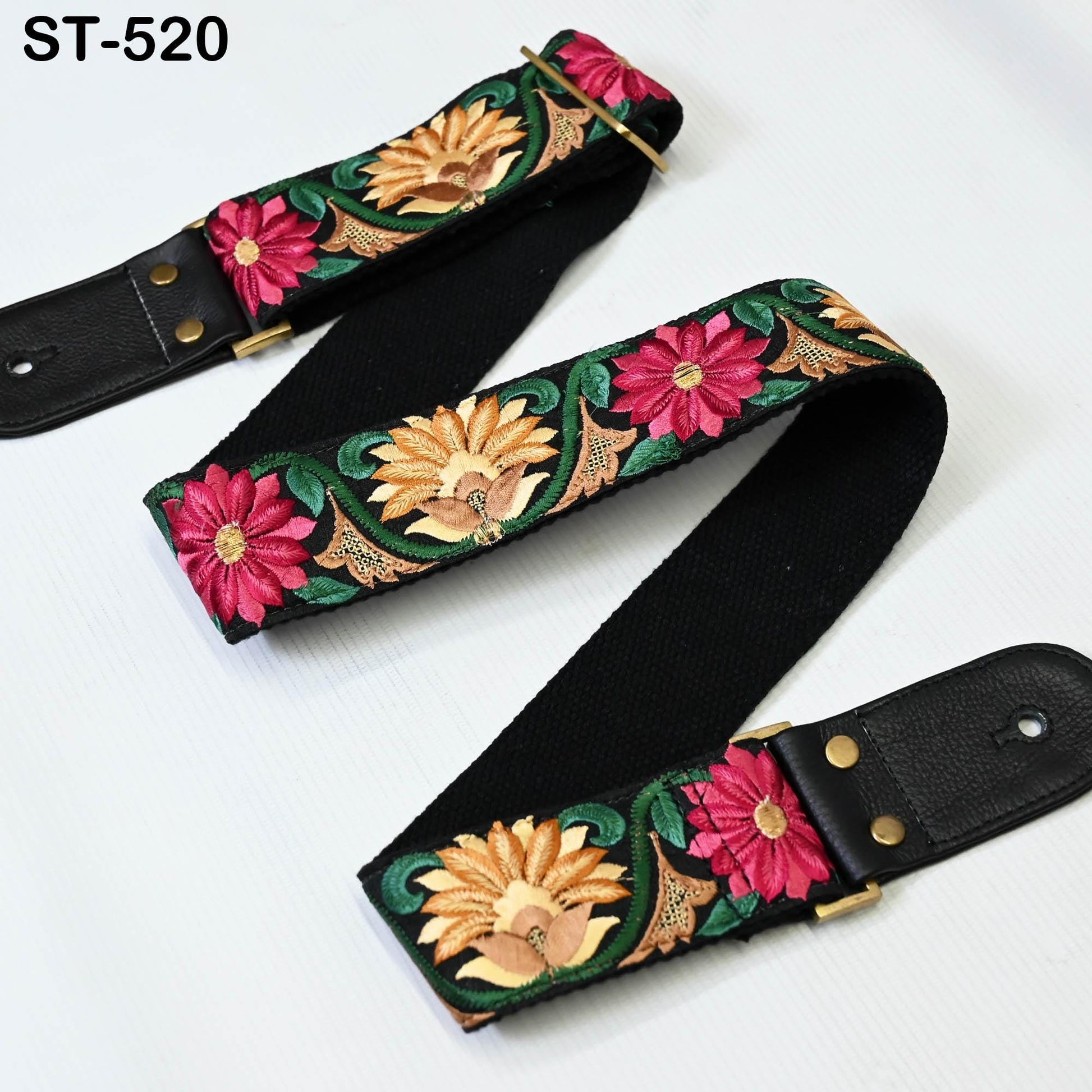 Guitar Strap Leather Strap Adjustable Black Ukulele Embroidery Accessories Christmas Gift, Anniversary, Gift for Musician, Gift for Dad