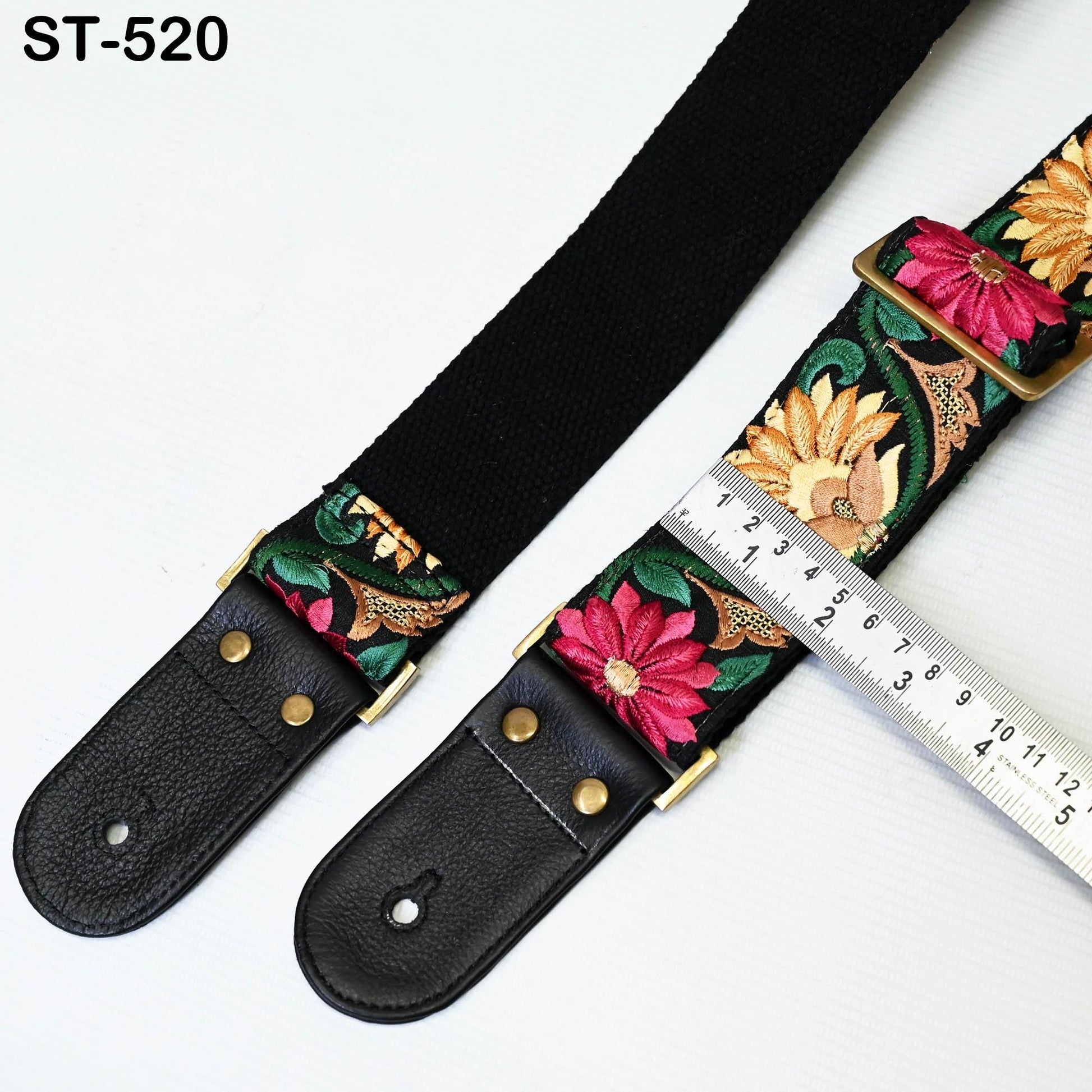 Guitar Strap Leather Strap Adjustable Black Ukulele Embroidery Accessories Christmas Gift, Anniversary, Gift for Musician, Gift for Dad