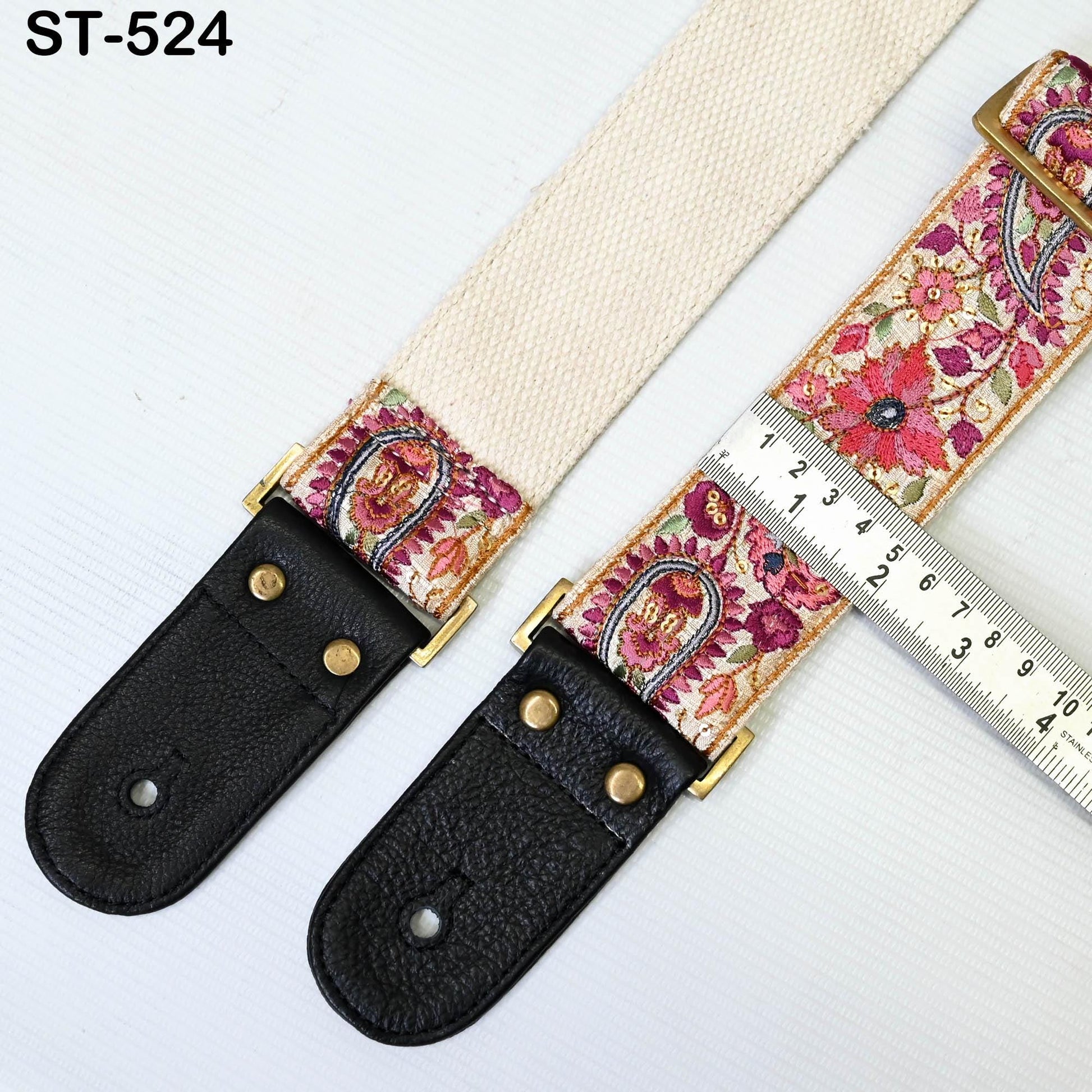 Base Guitar Strap Leather Strap Adjustable Black Ukulele Embroidery Accessories Christmas Gift for Musician, Birthday, Gift for Mother