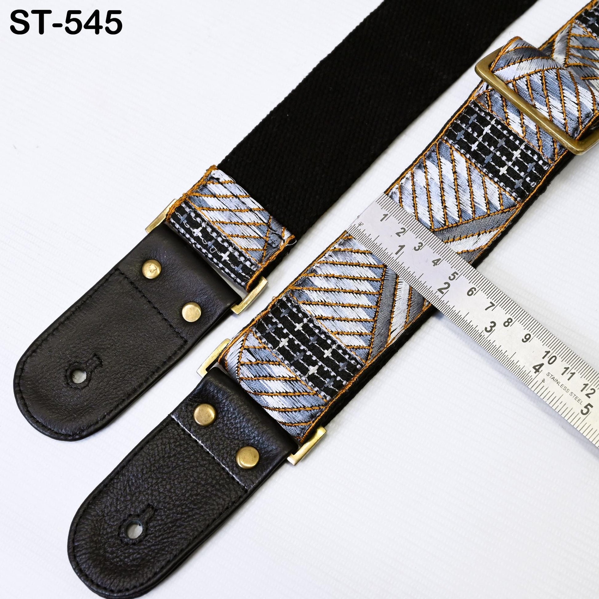 Bass Guitar Strap Leather Strap Adjustable Black Ukulele Embroidery Accessories Christmas Gift, Anniversary, Gift for Musician, Gift for Dad