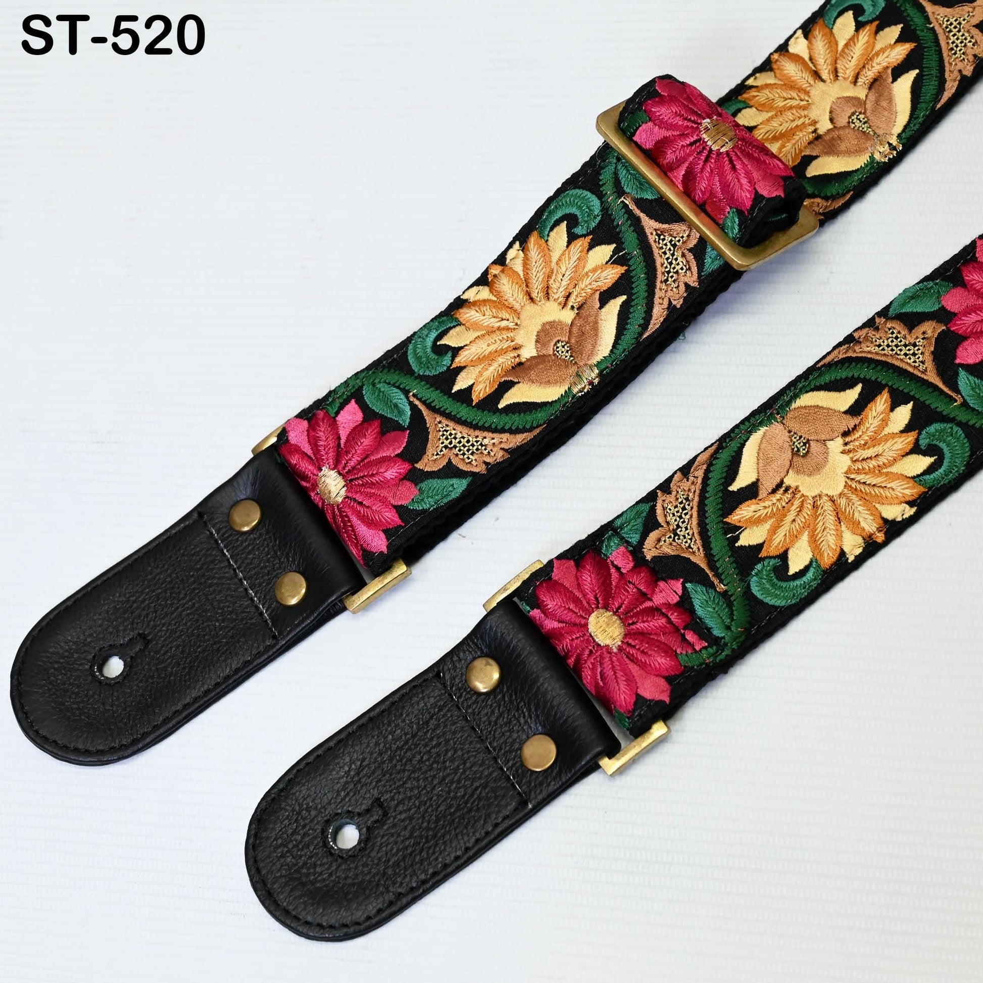 Guitar Strap Leather Strap Adjustable Black Ukulele Embroidery Accessories Christmas Gift, Anniversary, Gift for Musician, Gift for Dad