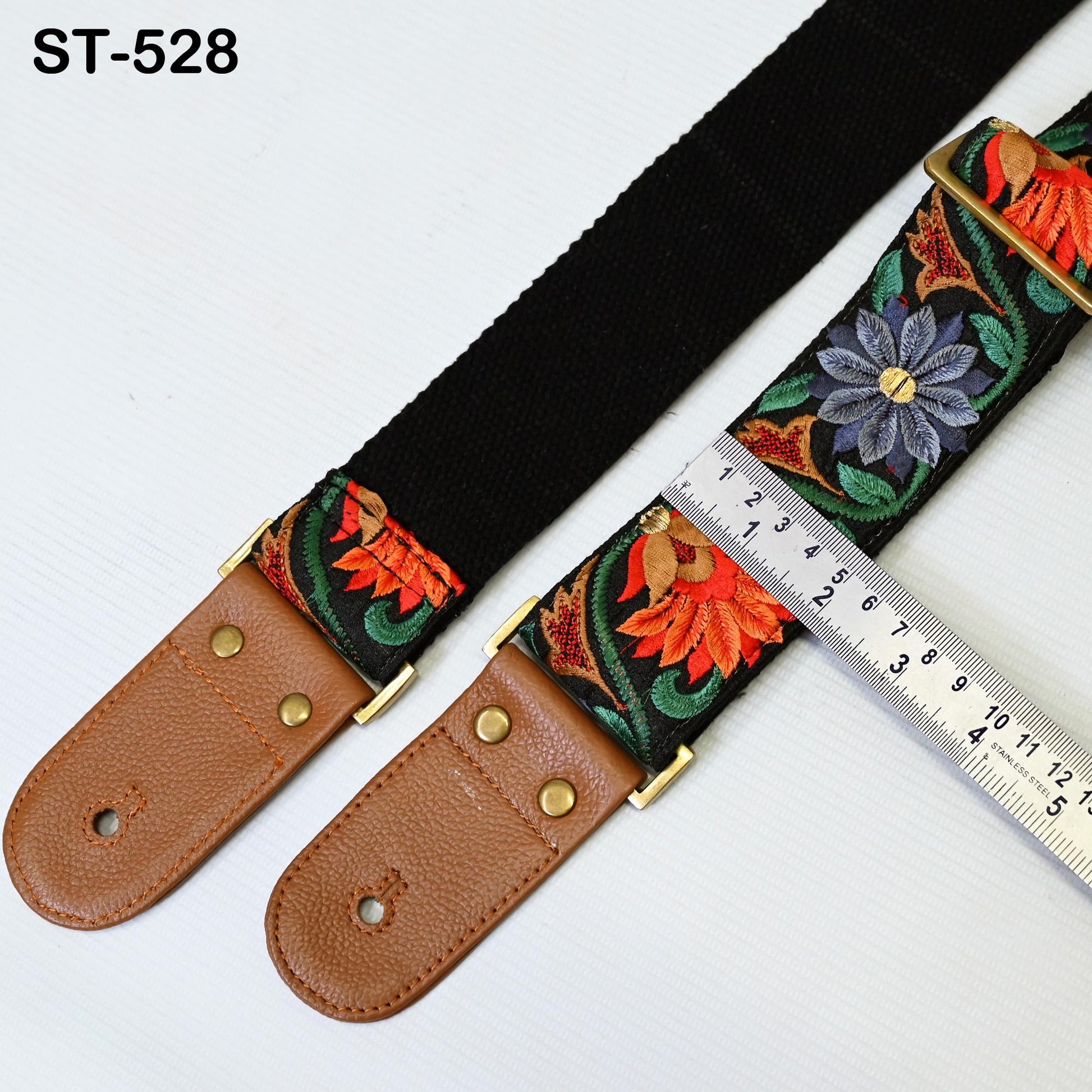 Guitar Strap Leather Strap Adjustable Brown Ukulele Embroidery Accessories Christmas Gift, Anniversary, Gift for Musician, Gift for Sister