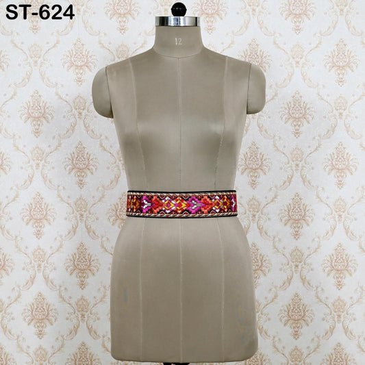 Reversible Embroidery Suede Leather Belt for Women, Bohemian Adjustable Obi Cinch Belt with Braided Ties, Wedding and Summer Dress Accessory