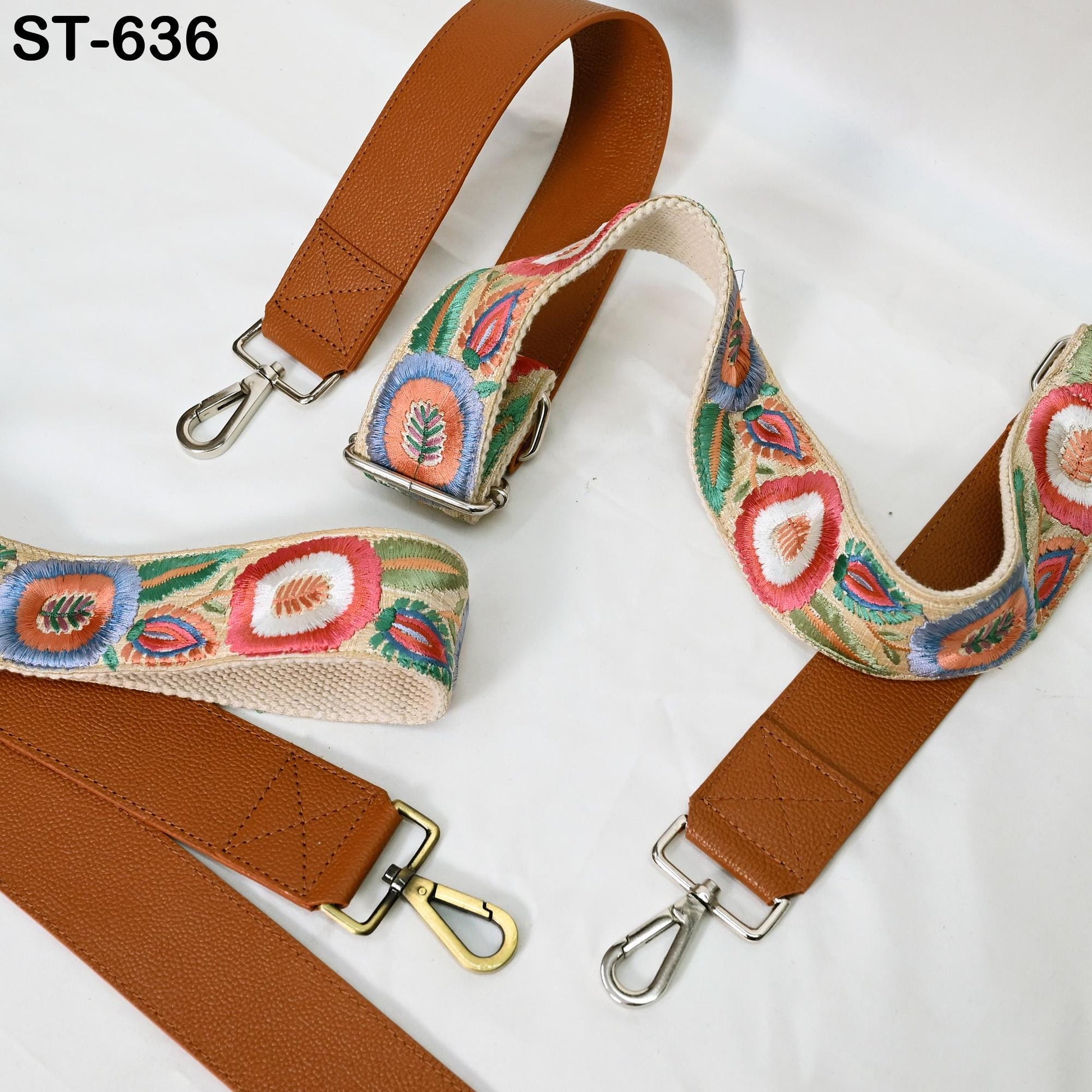 Adjustable Crossbody Strap Leather Replacement Handbag Strap Messenger Bag Shoulder Strap Purses Embroidery Brown Birthday Gift for Mother