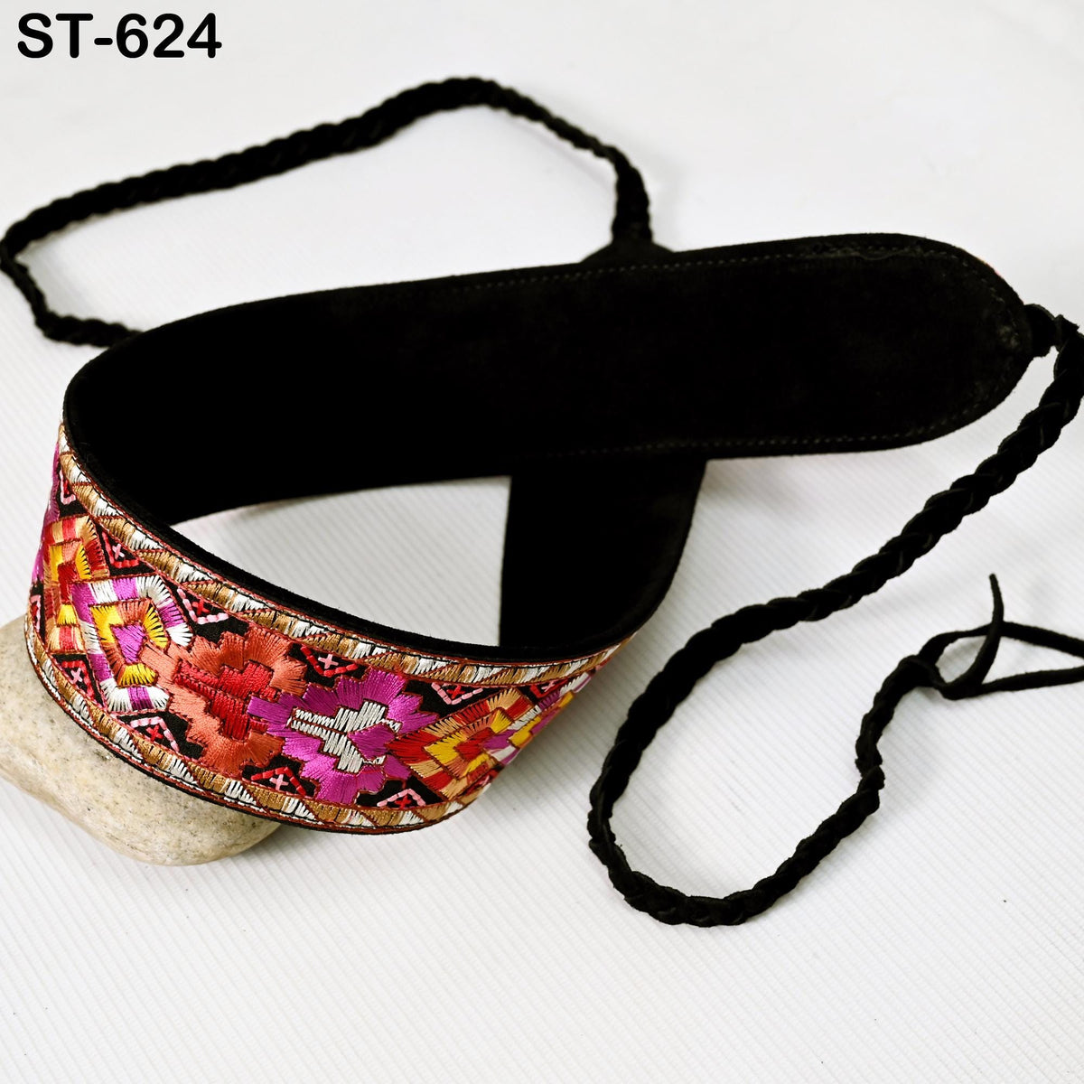 Reversible Embroidery Suede Leather Belt for Women, Bohemian Adjustable Obi Cinch Belt with Braided Ties, Wedding and Summer Dress Accessory