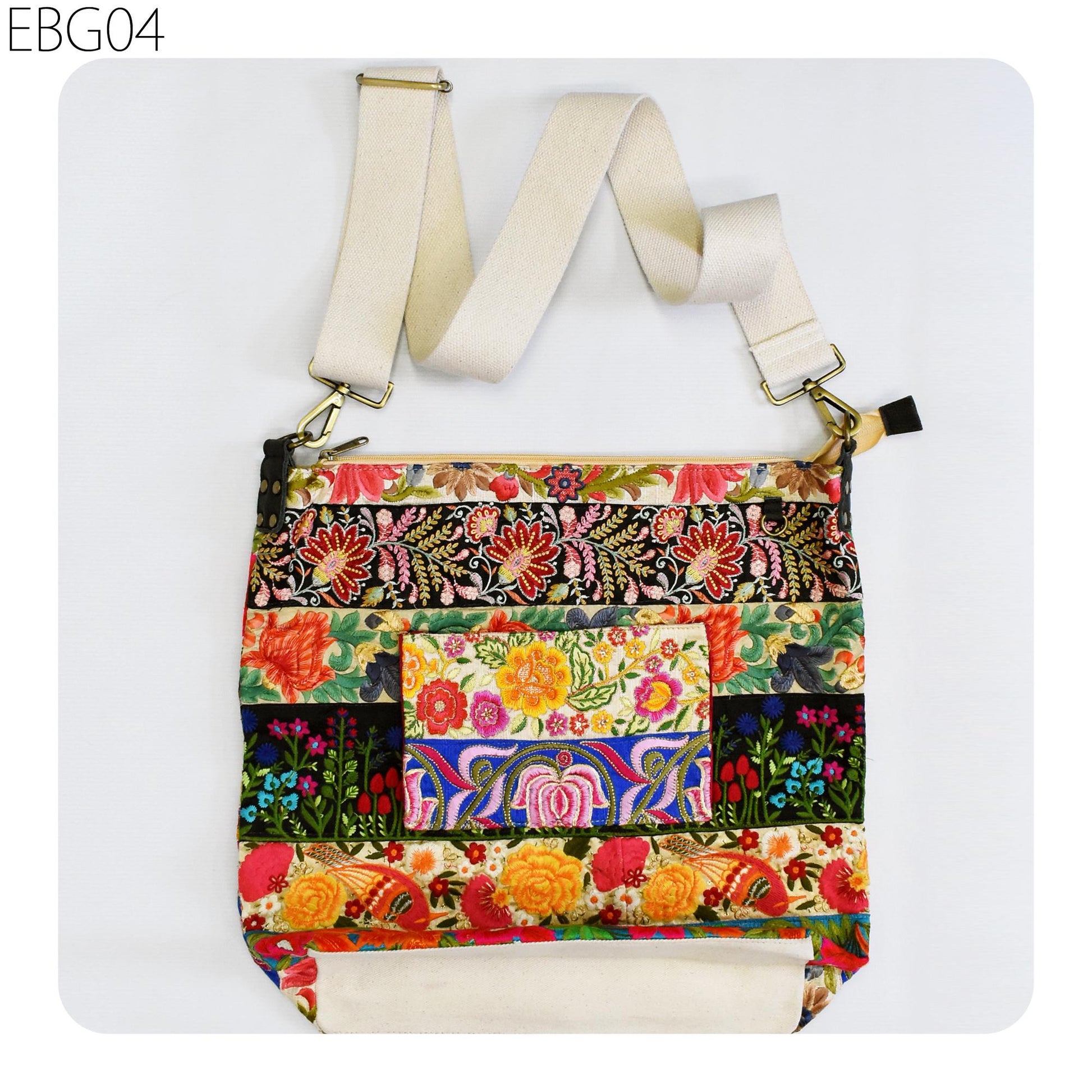 Embroidered Sling Bag Boho Handbag Hippie Canvas Lining Bag with zipper Shoulder Bag Beach Bag Tote Cotton Bag Gift for Sister, Mom, Wife