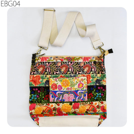 Embroidered Sling Bag Boho Handbag Hippie Canvas Lining Bag with zipper Shoulder Bag Beach Bag Tote Cotton Bag Gift for Sister, Mom, Wife