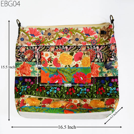 Embroidered Sling Bag Boho Handbag Hippie Canvas Lining Bag with zipper Shoulder Bag Beach Bag Tote Cotton Bag Gift for Sister, Mom, Wife