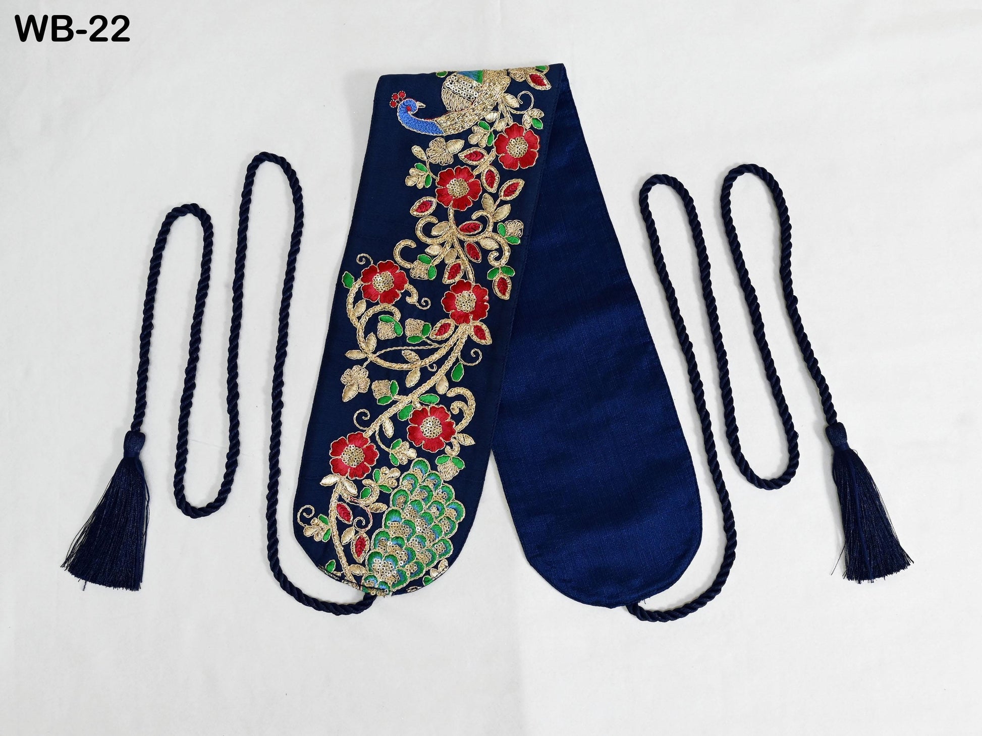 Reversible Embroidery Fabric Belt Blue Obi Wrap Women Sash Belt Adjustable Bohemian Ethnic Customize Summer Wedding Dress Gift for Sister