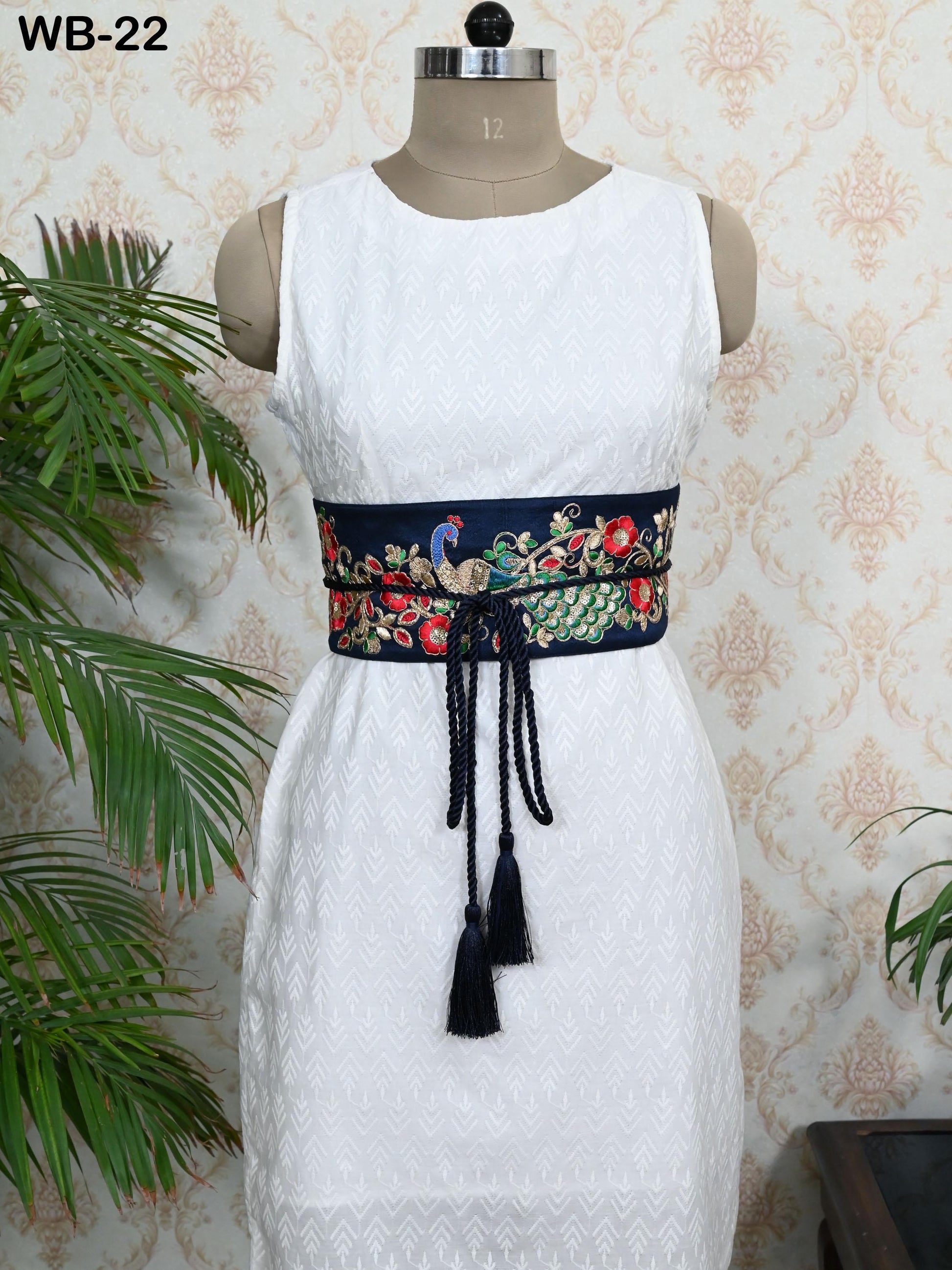 Reversible Embroidery Fabric Belt Blue Obi Wrap Women Sash Belt Adjustable Bohemian Ethnic Customize Summer Wedding Dress Gift for Sister
