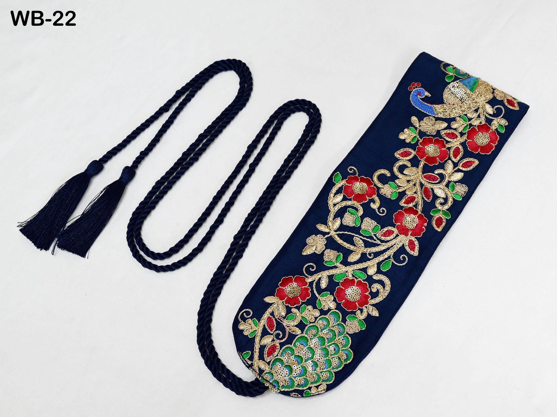 Reversible Embroidery Fabric Belt Blue Obi Wrap Women Sash Belt Adjustable Bohemian Ethnic Customize Summer Wedding Dress Gift for Sister