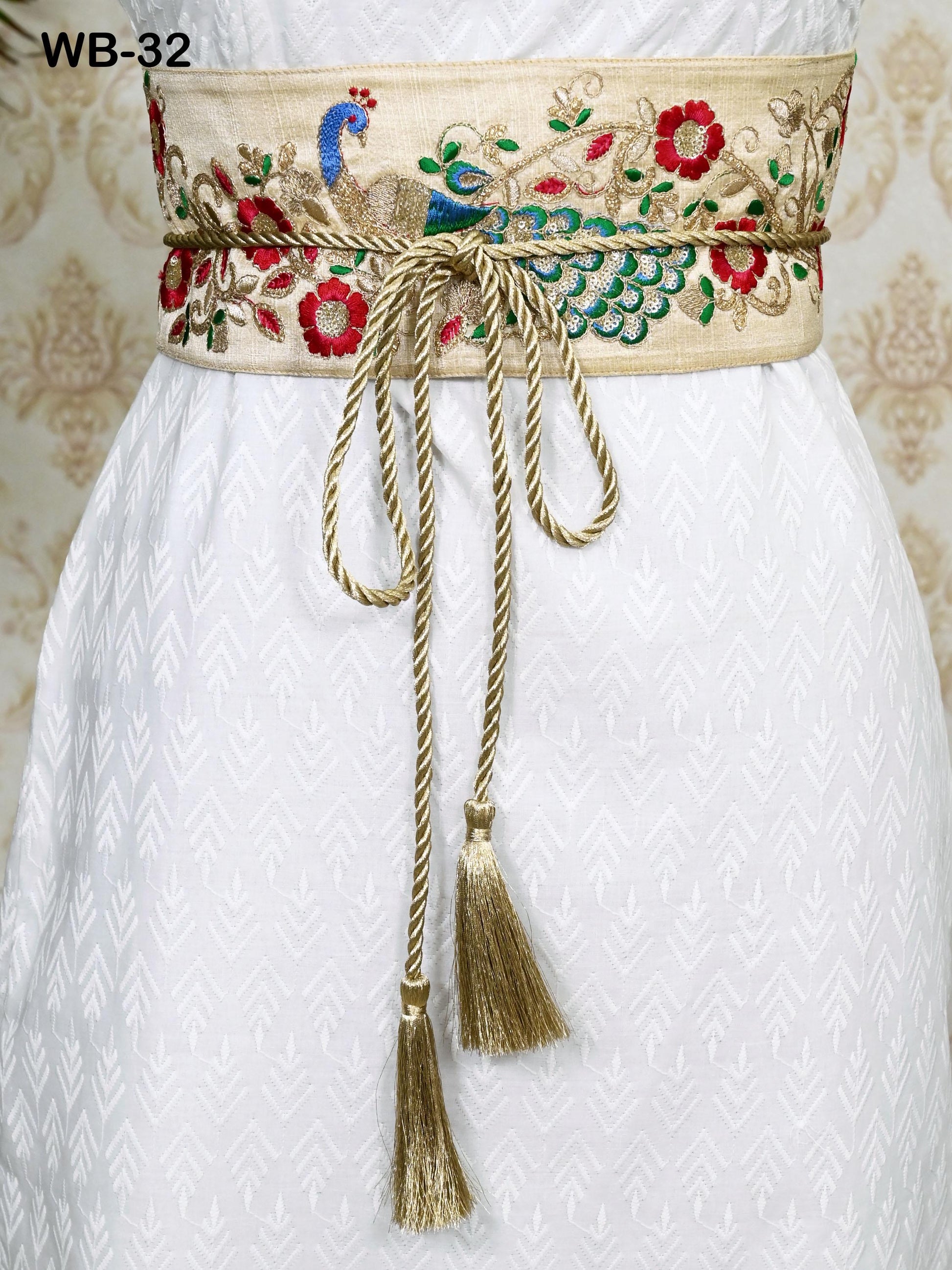 Reversible Embroidery Fabric Belt Ivory Obi Wrap Women Sash Belt Adjustable Bohemian Ethnic Customized Summer Wedding Dress Gift for Sister