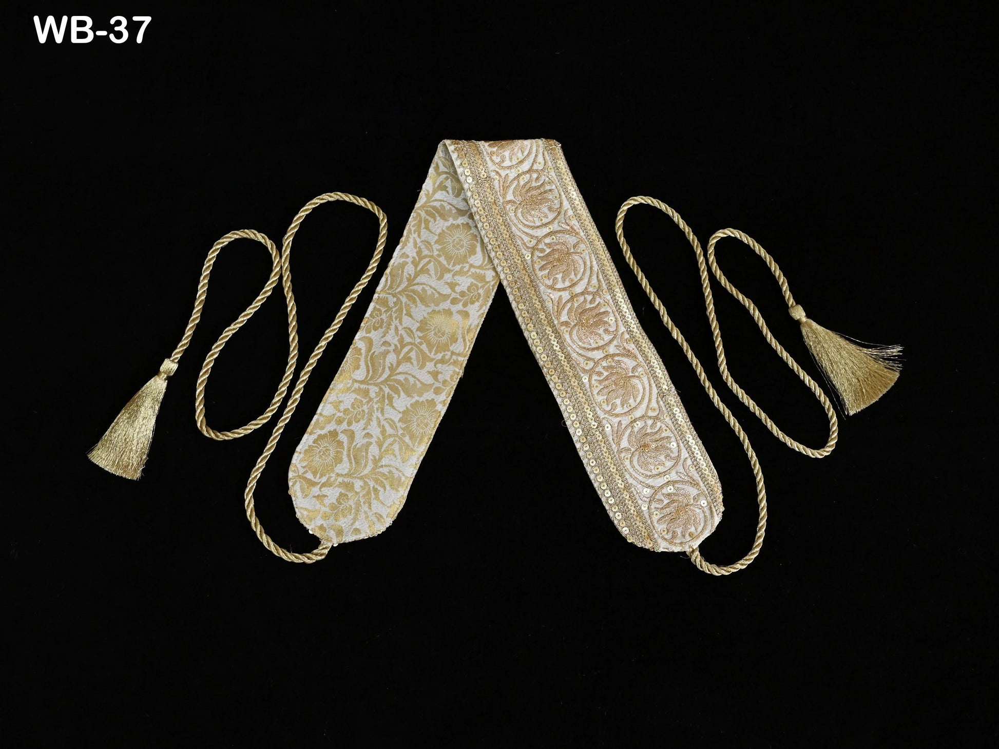 Reversible Embroidery Fabric Belt Gold Obi Wrap Women Sash Belt Adjustable Bohemian Ethnic Customized Summer Wedding Dress Gift Friend Ivory