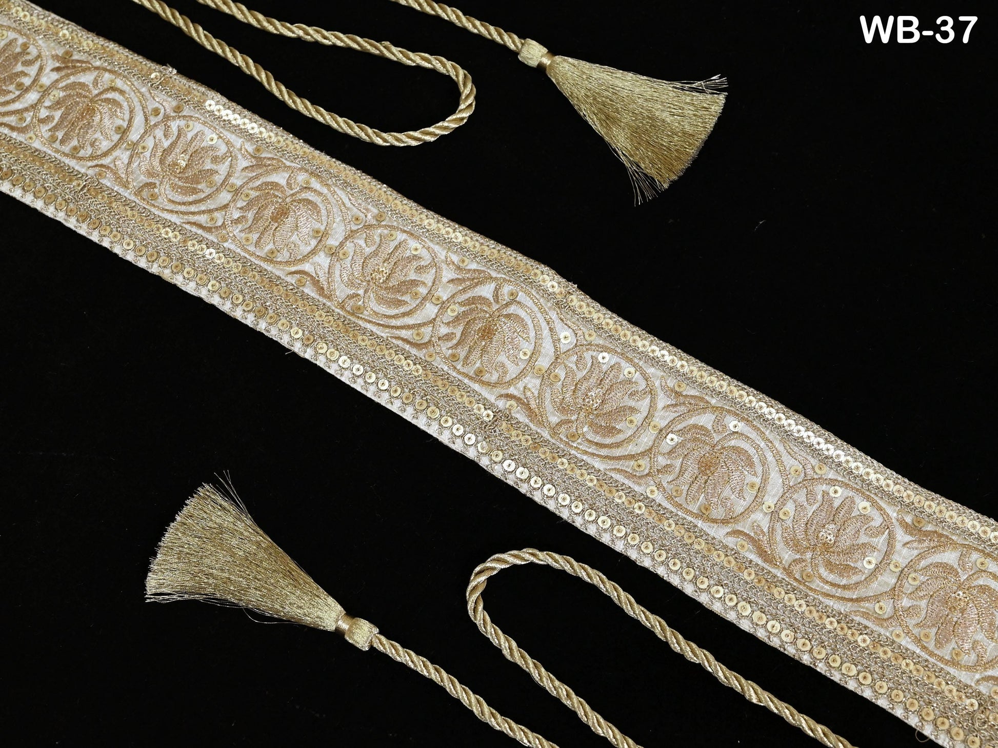 Reversible Embroidery Fabric Belt Gold Obi Wrap Women Sash Belt Adjustable Bohemian Ethnic Customized Summer Wedding Dress Gift Friend Ivory