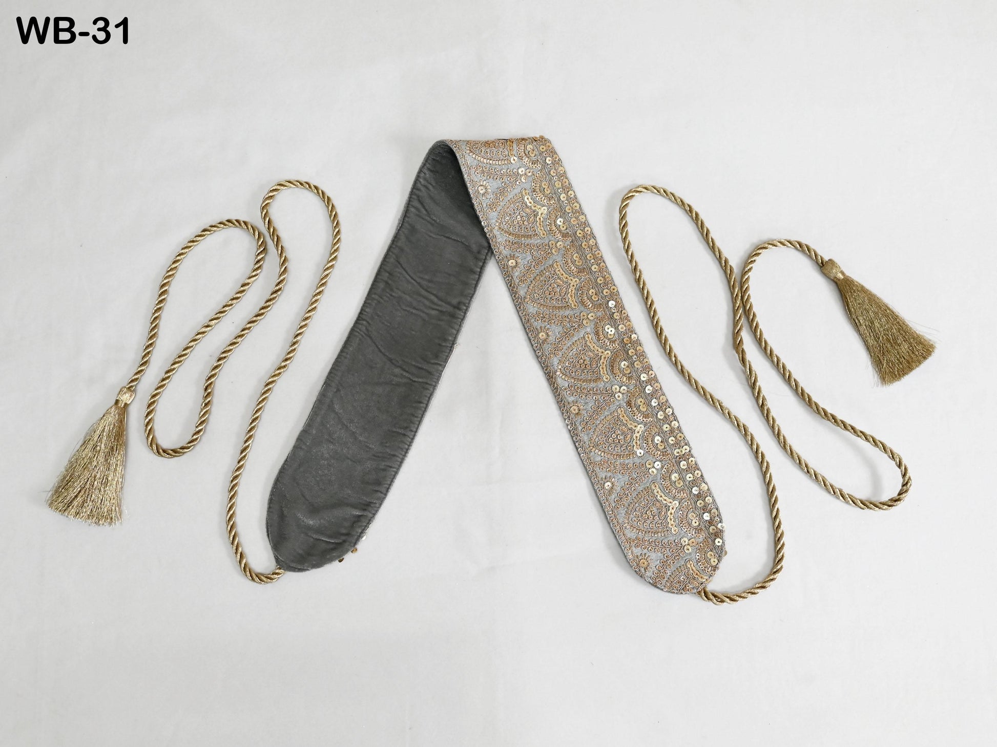 Reversible Embroidery Fabric Belt Gold Obi Wrap Women Sash Belt Adjustable Bohemian Ethnic Customized Summer Wedding Dress Gift Friend Grey