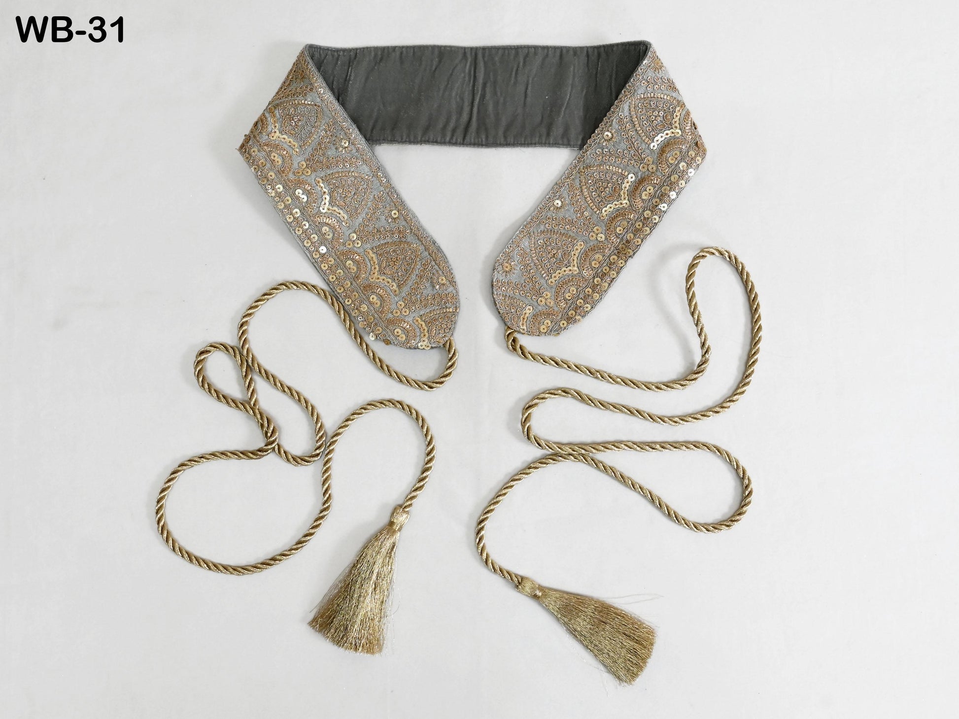 Reversible Embroidery Fabric Belt Gold Obi Wrap Women Sash Belt Adjustable Bohemian Ethnic Customized Summer Wedding Dress Gift Friend Grey