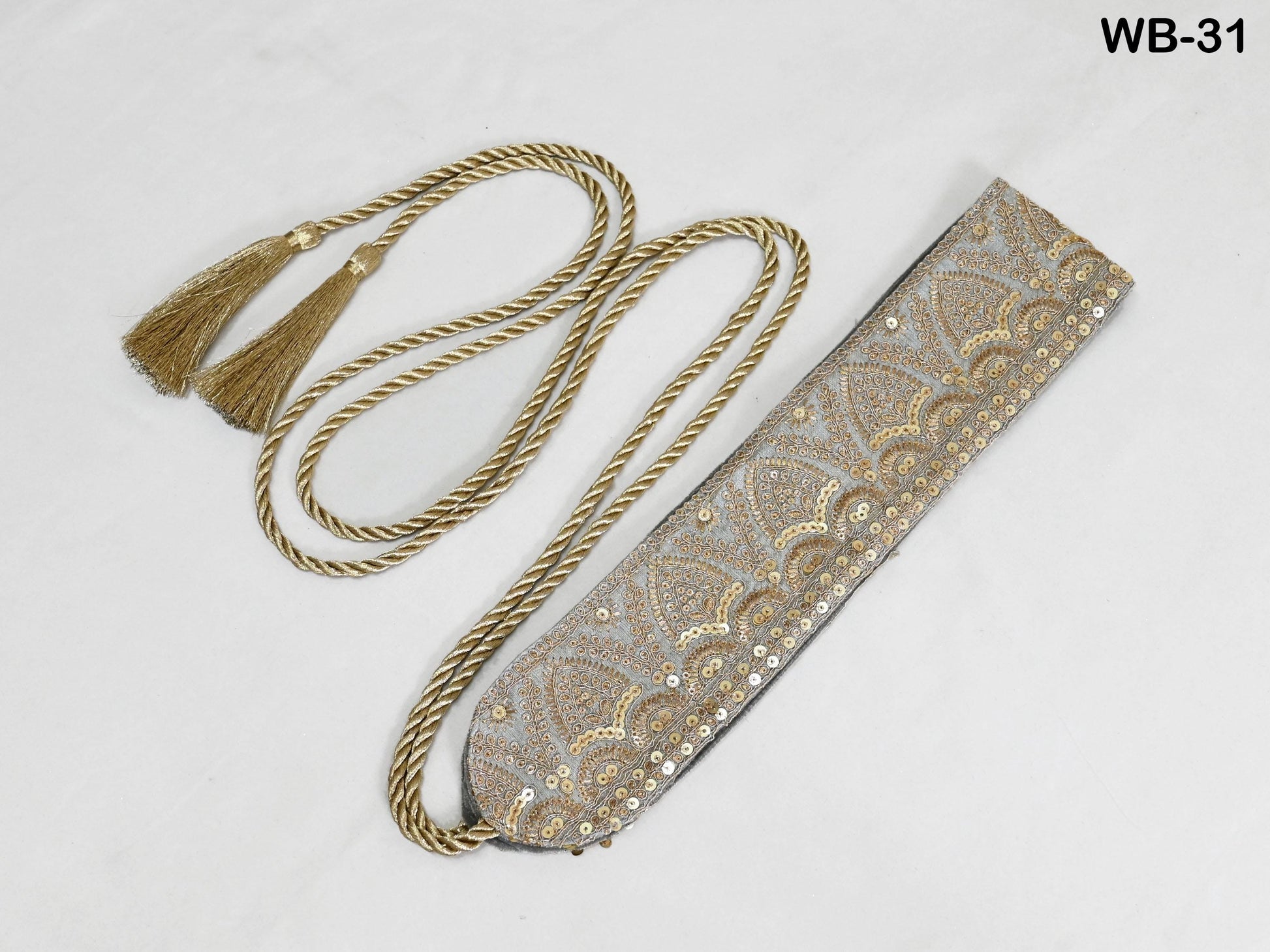 Reversible Embroidery Fabric Belt Gold Obi Wrap Women Sash Belt Adjustable Bohemian Ethnic Customized Summer Wedding Dress Gift Friend Grey