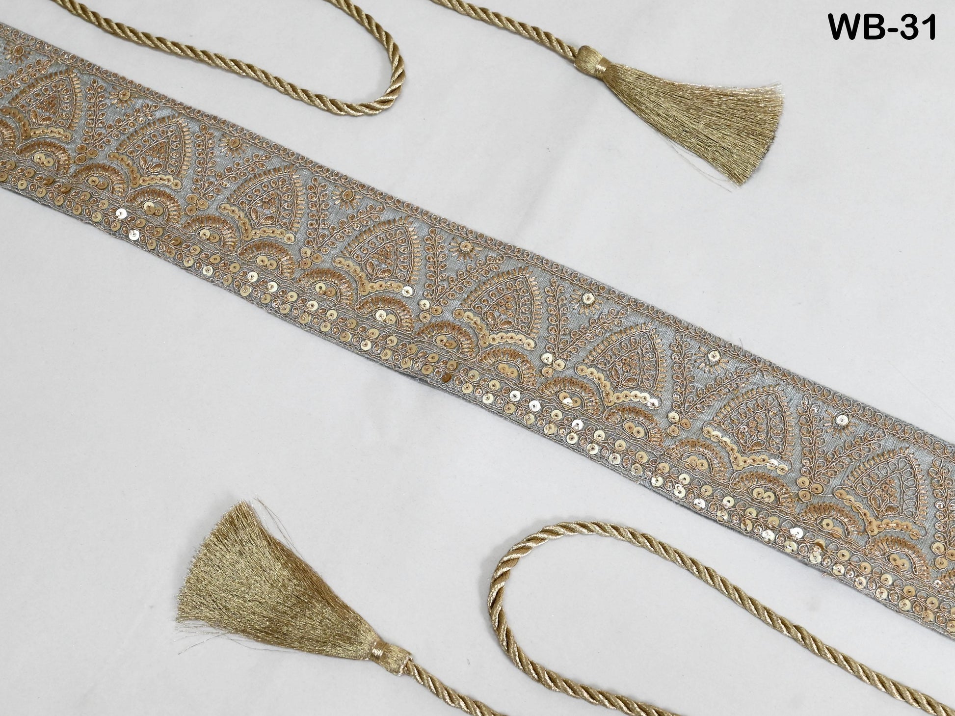 Reversible Embroidery Fabric Belt Gold Obi Wrap Women Sash Belt Adjustable Bohemian Ethnic Customized Summer Wedding Dress Gift Friend Grey