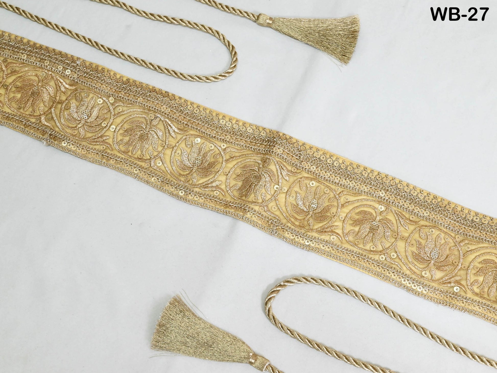 Reversible Embroidery Fabric Belt Gold Obi Wrap Women Sash Belt Adjustable Bohemian Ethnic Customized Summer Wedding Dress Gift Friend Gold