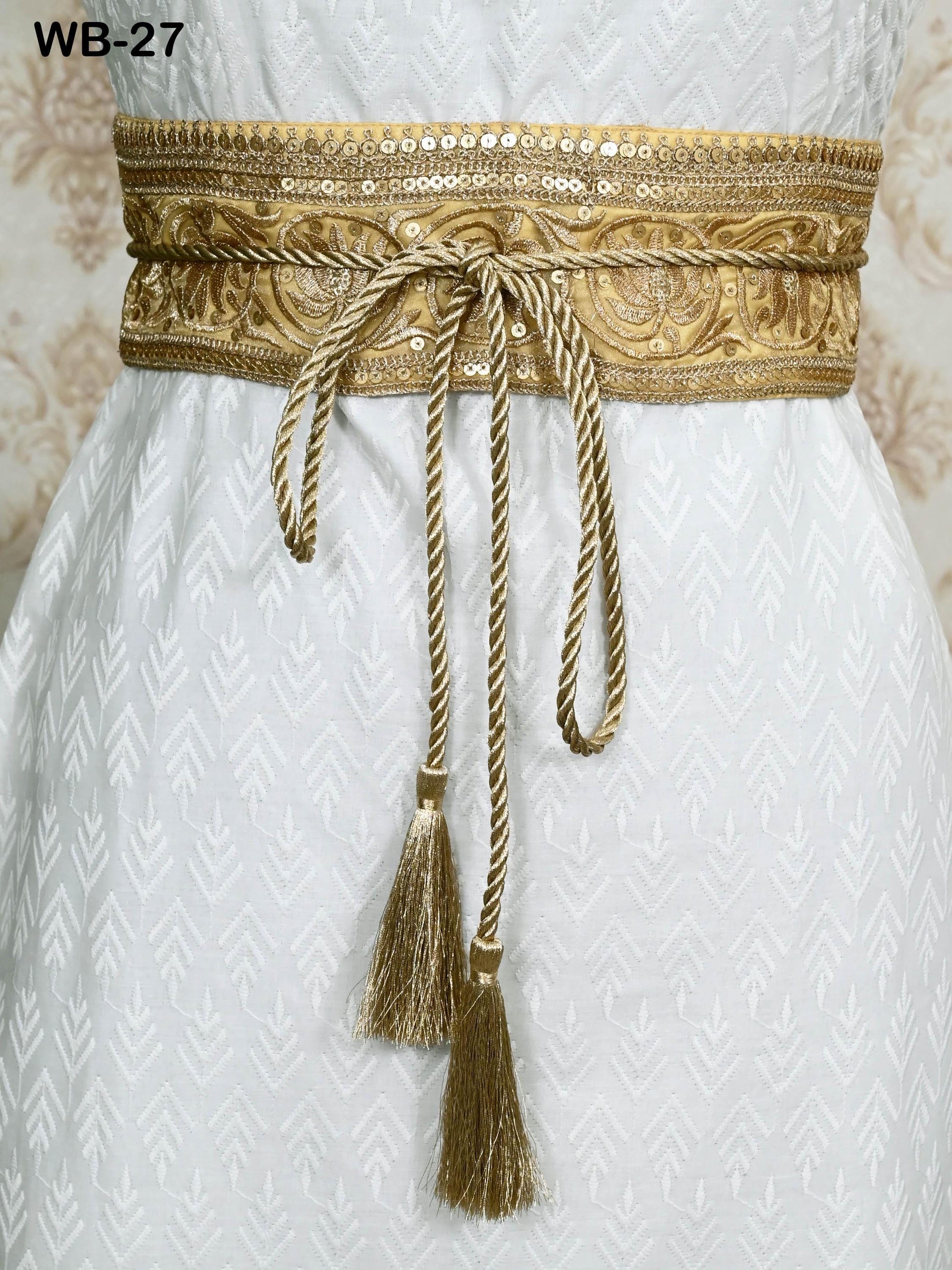 Reversible Embroidery Fabric Belt Gold Obi Wrap Women Sash Belt Adjustable Bohemian Ethnic Customized Summer Wedding Dress Gift Friend Gold