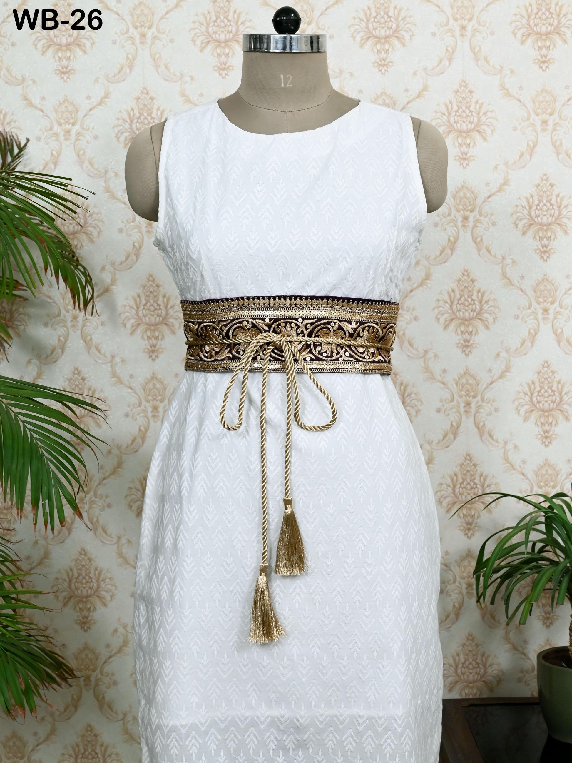 Reversible Embroidery Fabric Belt Gold Obi Wrap Women Sash Belt Adjustable Bohemian Ethnic Customize Summer Wedding Dress Gift for Friend