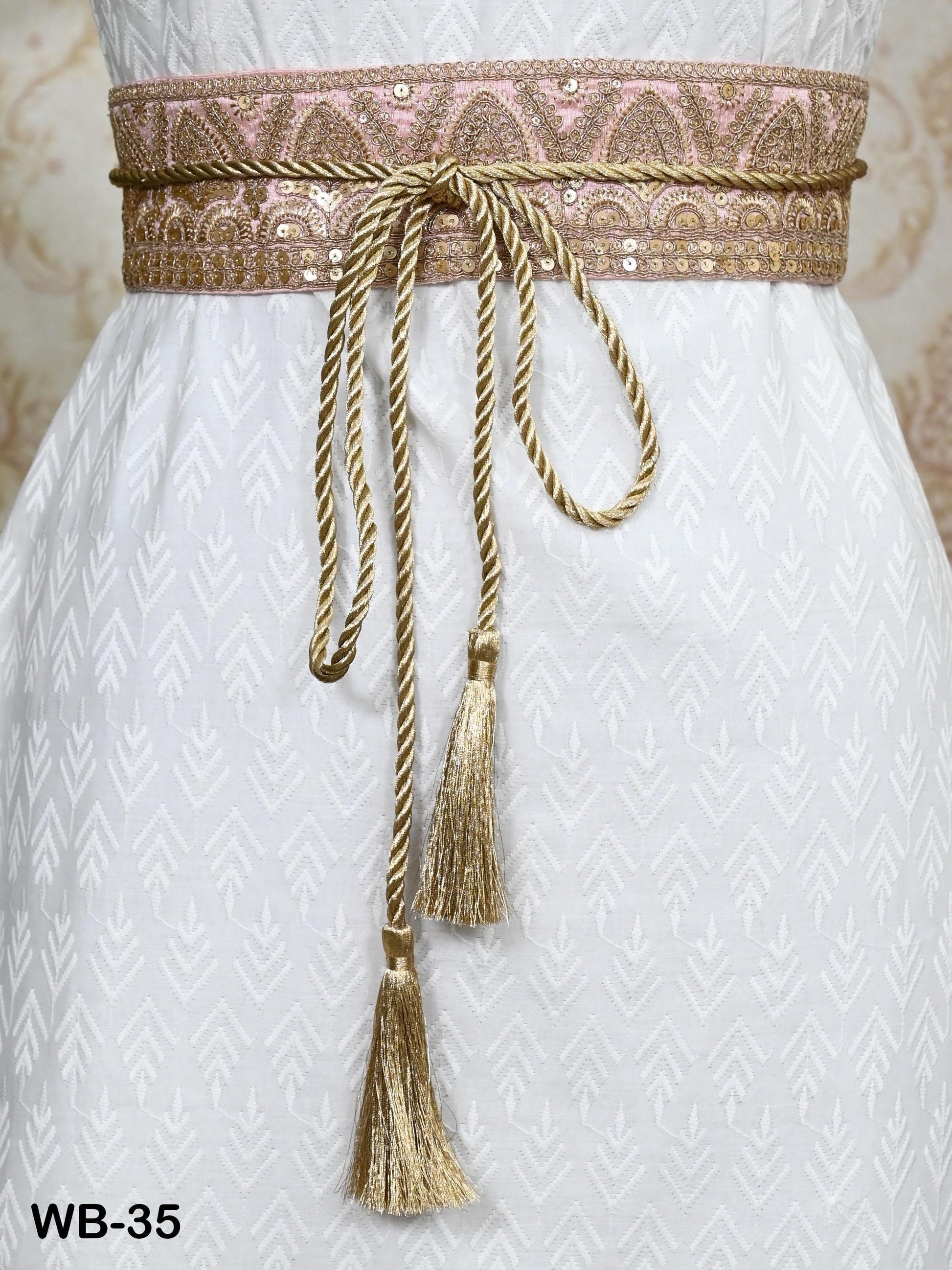 Reversible Embroidery Fabric Belt Gold Obi Wrap Women Sash Belt Adjustable Bohemian Ethnic Customized Summer Wedding Dress Gift Friend Pink