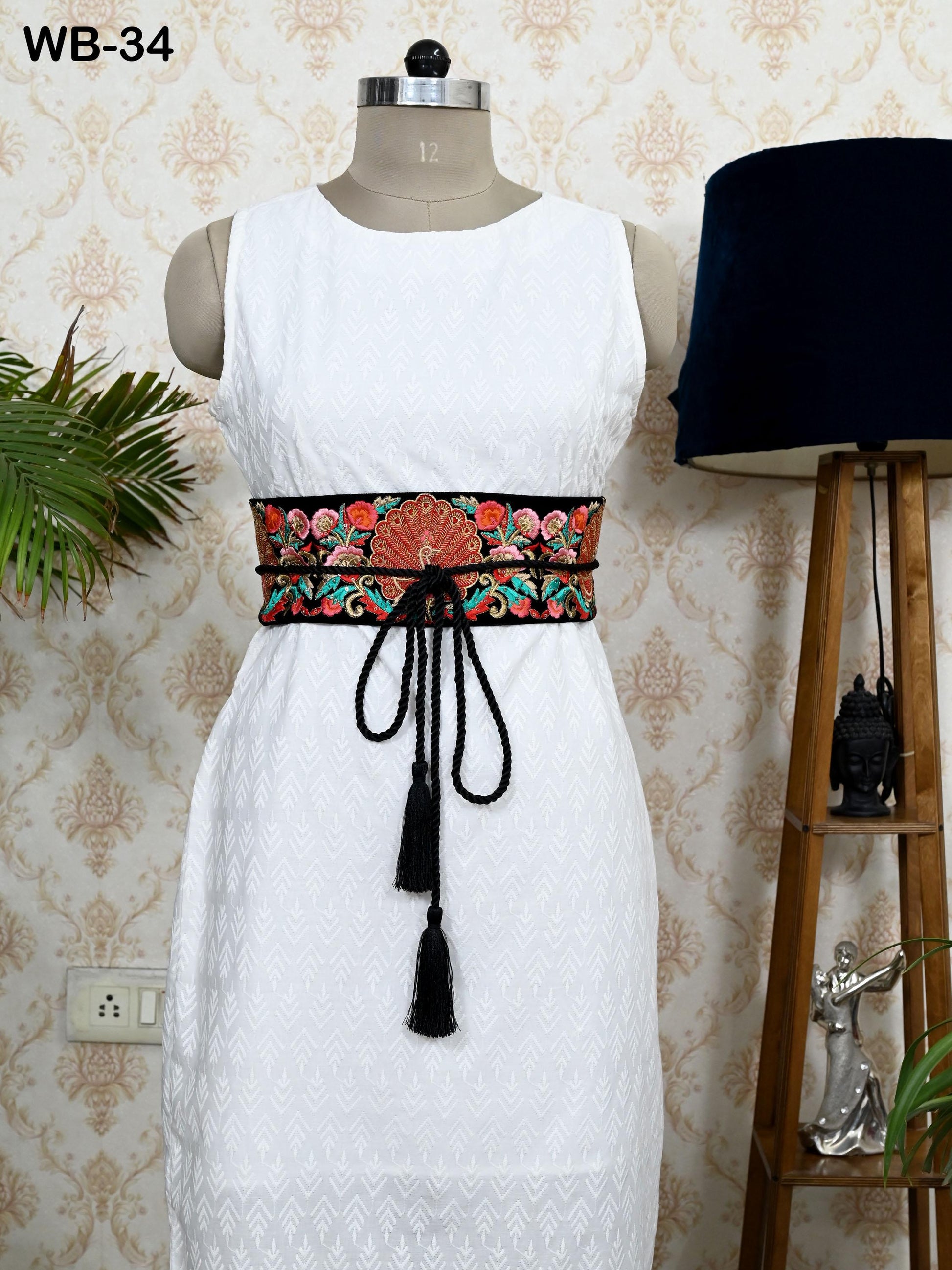 Reversible Embroidery Fabric Belt Blue Obi Wrap Women Sash Belt Adjustable Bohemian Ethnic Customize Summer Wedding Dress Gift for Sister