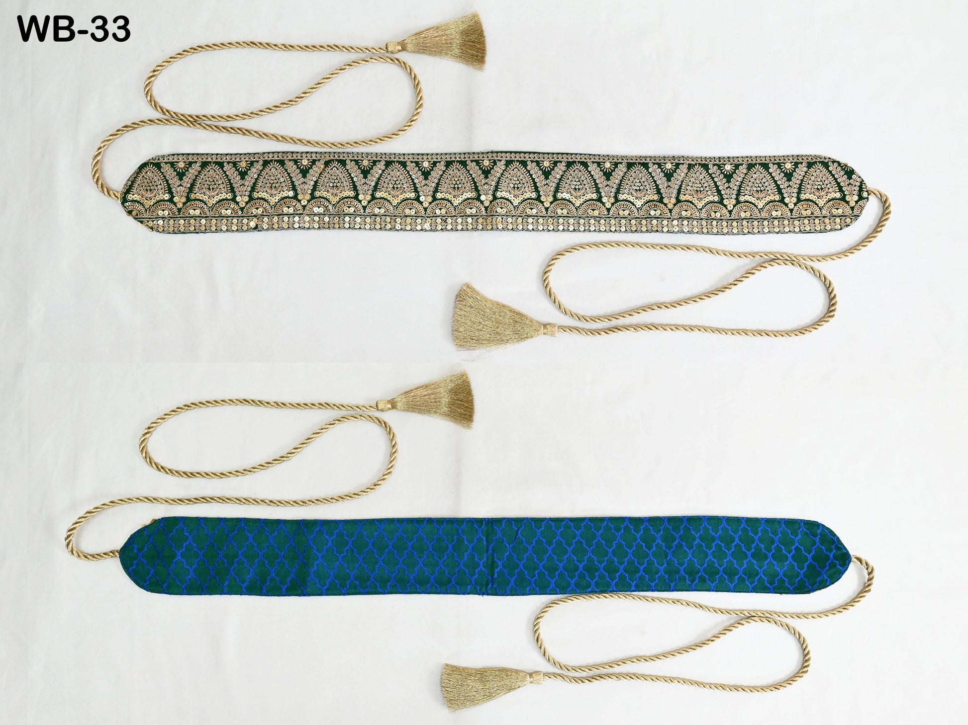 Reversible Embroidery Fabric Belt Gold Obi Wrap Women Sash Belt Adjustable Bohemian Ethnic Customized Summer Wedding Dress Gift Friend Green