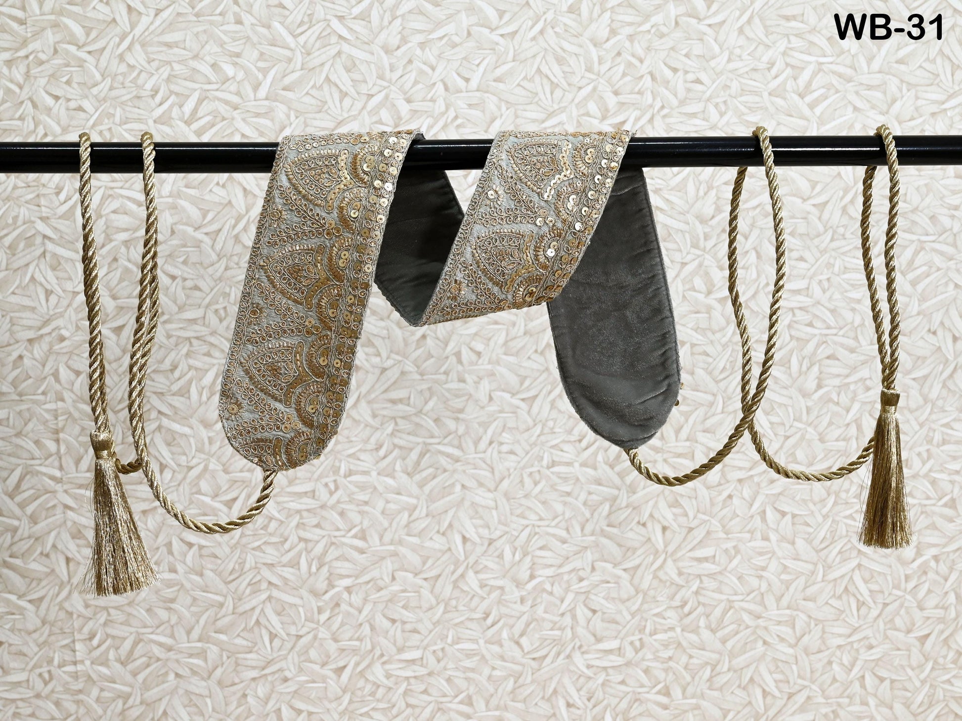 Reversible Embroidery Fabric Belt Gold Obi Wrap Women Sash Belt Adjustable Bohemian Ethnic Customized Summer Wedding Dress Gift Friend Grey