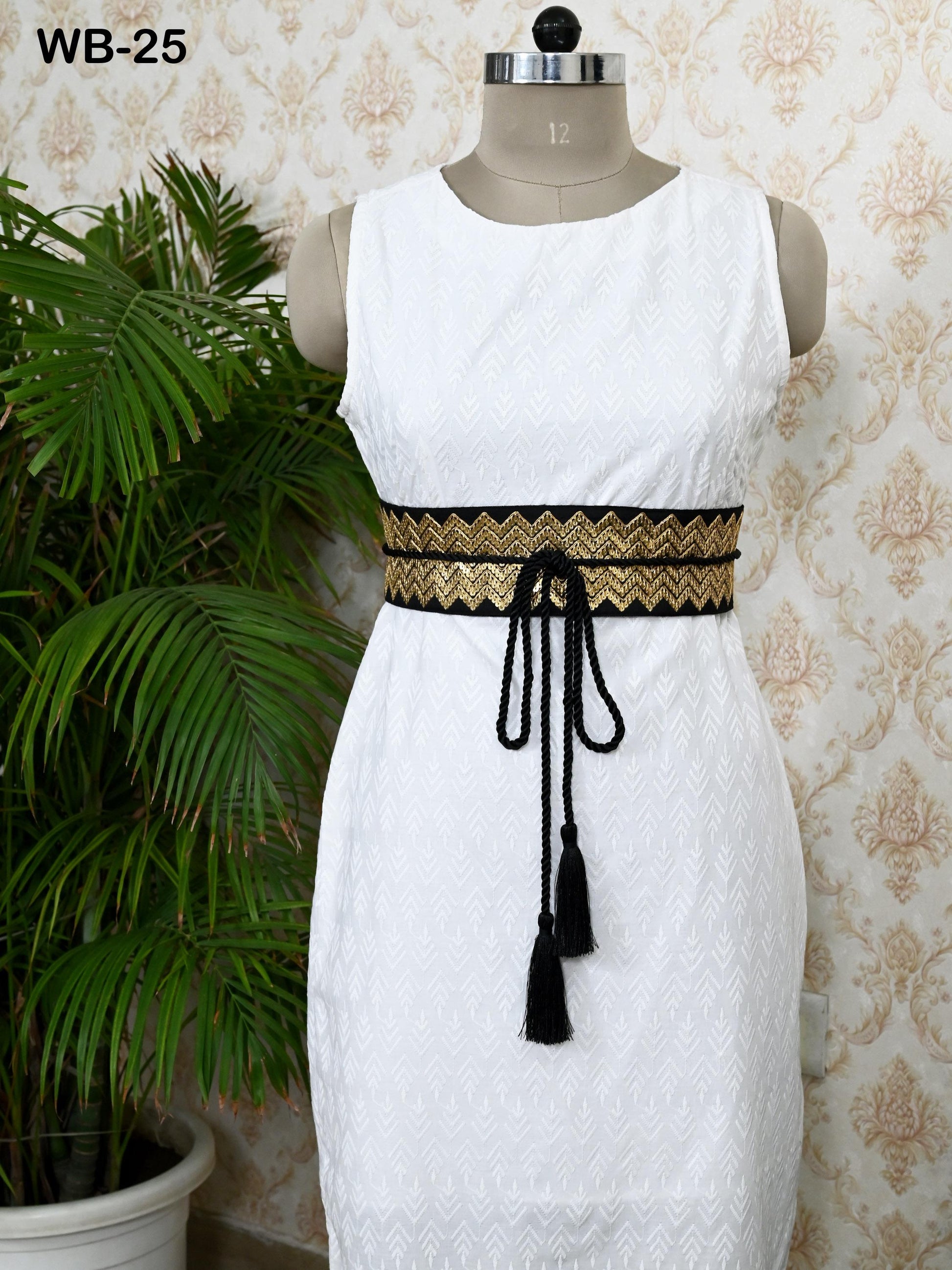 Reversible Embroidery Fabric Belt Gold Obi Wrap Women Sash Belt Adjustable Bohemian Ethnic Customized Summer Wedding Dress Gift Friend Black