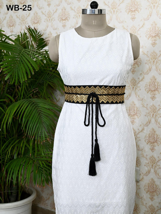 Reversible Embroidery Fabric Belt Gold Obi Wrap Women Sash Belt Adjustable Bohemian Ethnic Customized Summer Wedding Dress Gift Friend Black